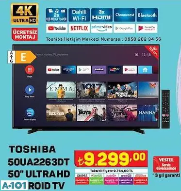 TOSHİBA 50 4K ANDROİD SMART LED TV/AKILLI TELEVİZYON